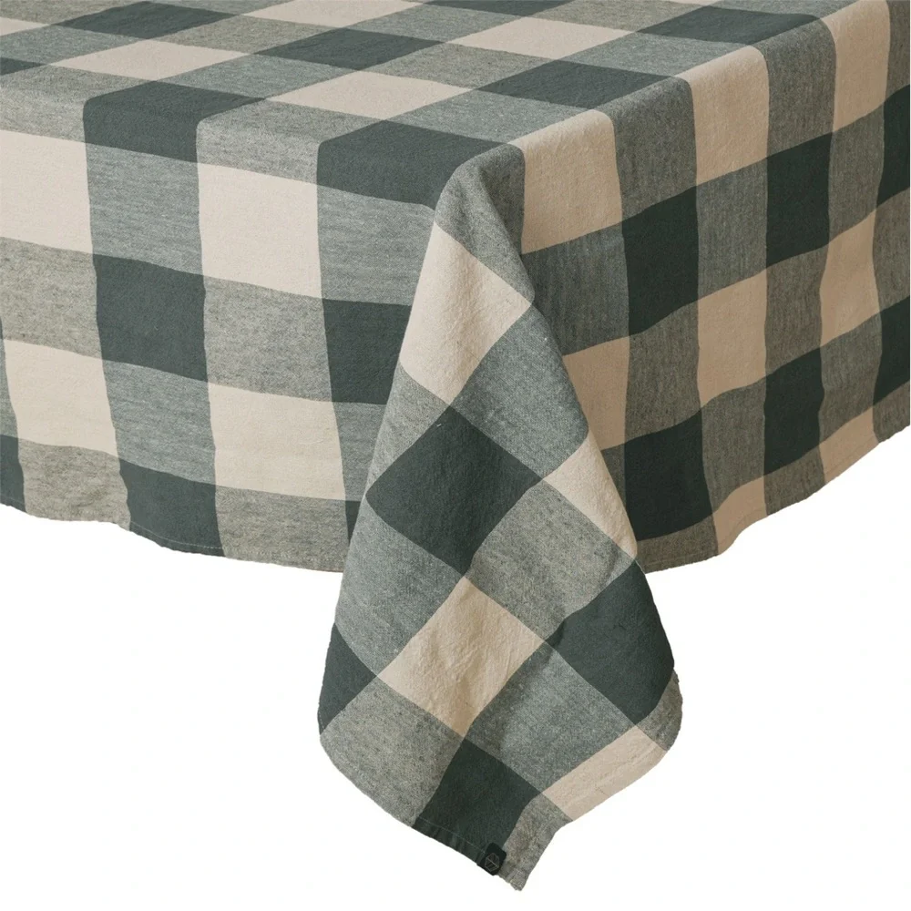 HAOMY HARMONY Palma European Flax Linen Tablecloth 63x98” Green White Gingham